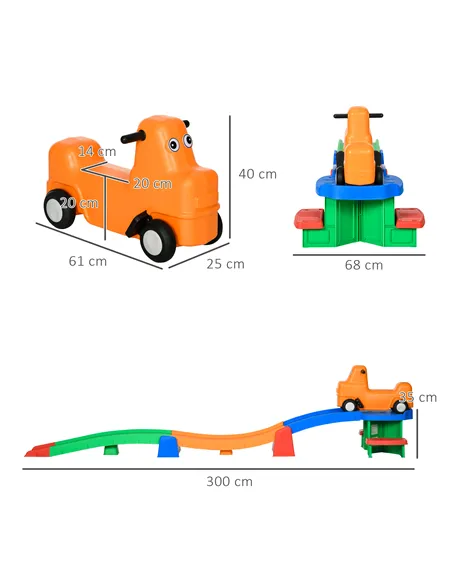 AIYAPLAY 3(m) Four-Piece Ride on Kids Roller Coaster w/ Non-Slip Steps, for Ages 2-5 Years - Multicoloured
