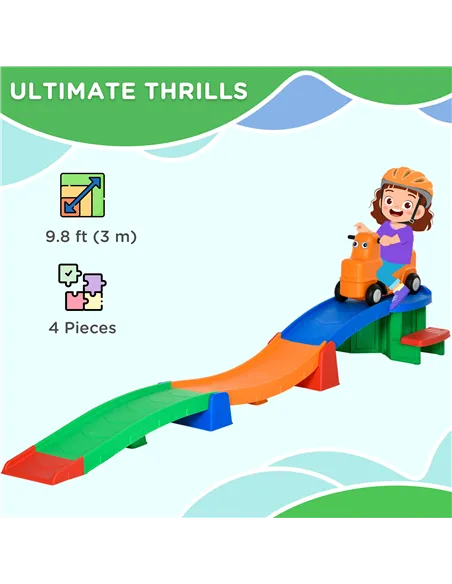 AIYAPLAY 3(m) Four-Piece Ride on Kids Roller Coaster w/ Non-Slip Steps, for Ages 2-5 Years - Multicoloured