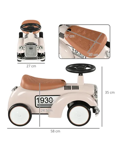 AIYAPLAY Foot to Floor Slider for Toddlers with Under-Seat Storage, Ride on Sliding Car with Horn, for Ages 12-36 Months - Cream