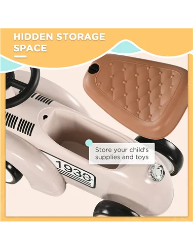 AIYAPLAY Foot to Floor Slider for Toddlers with Under-Seat Storage, Ride on Sliding Car with Horn, for Ages 12-36 Months - Cream