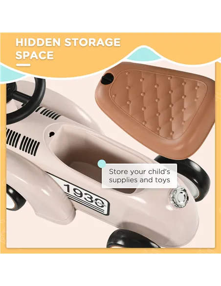 AIYAPLAY Foot to Floor Slider for Toddlers with Under-Seat Storage, Ride on Sliding Car with Horn, for Ages 12-36 Months - Cream