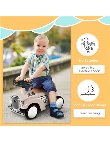 AIYAPLAY Foot to Floor Slider for Toddlers with Under-Seat Storage, Ride on Sliding Car with Horn, for Ages 12-36 Months - Cream