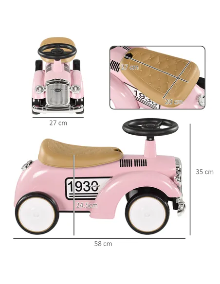 AIYAPLAY Foot to Floor Slider for Toddlers with Under-Seat Storage, Ride on Sliding Car with Horn, for Ages 12-36 Months - Pink