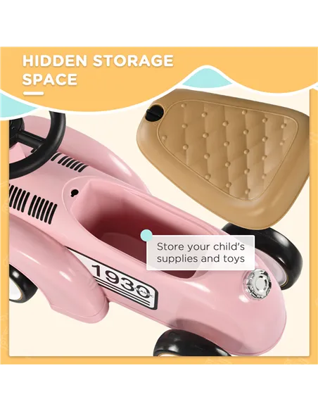 AIYAPLAY Foot to Floor Slider for Toddlers with Under-Seat Storage, Ride on Sliding Car with Horn, for Ages 12-36 Months - Pink