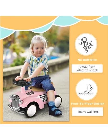AIYAPLAY Foot to Floor Slider for Toddlers with Under-Seat Storage, Ride on Sliding Car with Horn, for Ages 12-36 Months - Pink