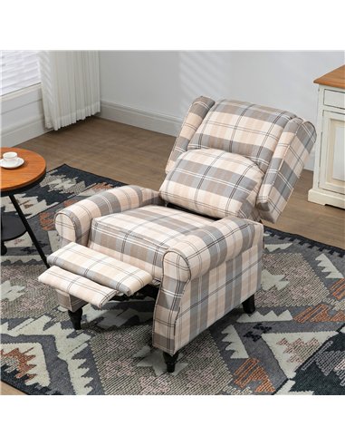 HOMCOM Wingback Recliner Armchair for Living Room, Pushback Reclining Chair with Round Armrests, Footrest and Rubber Wood Legs, 