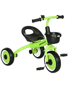 AIYAPLAY Kids Trike, Tricycle, with Adjustable Seat, Basket, Bell, for Ages 2-5 Years - Green