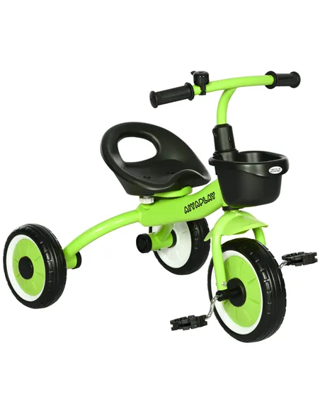 AIYAPLAY Kids Trike, Tricycle, with Adjustable Seat, Basket, Bell, for Ages 2-5 Years - Green