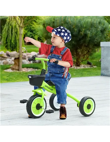 AIYAPLAY Kids Trike, Tricycle, with Adjustable Seat, Basket, Bell, for Ages 2-5 Years - Green