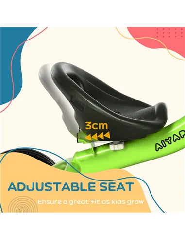 AIYAPLAY Kids Trike, Tricycle, with Adjustable Seat, Basket, Bell, for Ages 2-5 Years - Green