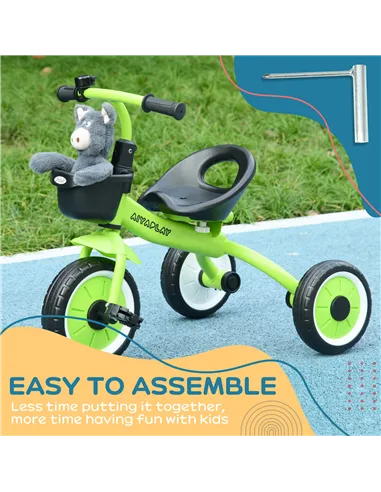 AIYAPLAY Kids Trike, Tricycle, with Adjustable Seat, Basket, Bell, for Ages 2-5 Years - Green