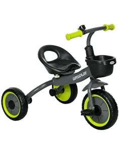 AIYAPLAY Kids Trike, Tricycle, with Adjustable Seat, Basket, Bell, for Ages 2-5 Years - Black