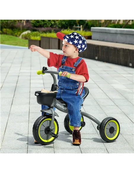 AIYAPLAY Kids Trike, Tricycle, with Adjustable Seat, Basket, Bell, for Ages 2-5 Years - Black