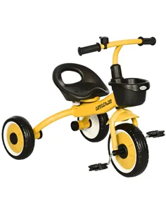 AIYAPLAY Kids Trike, Tricycle, with Adjustable Seat, Basket, Bell, for Ages 2-5 Years - Yellow