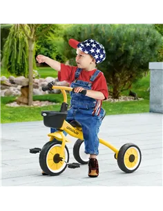 AIYAPLAY Kids Trike, Tricycle, with Adjustable Seat, Basket, Bell, for Ages 2-5 Years - Yellow 2