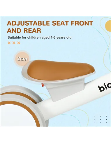 AIYAPLAY Kids Balance Bike for 1-3 Years Old with Adjustable Seat, Silent Wheels, White