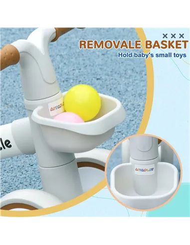 AIYAPLAY Kids Balance Bike for 1-3 Years Old with Adjustable Seat, Silent Wheels, White