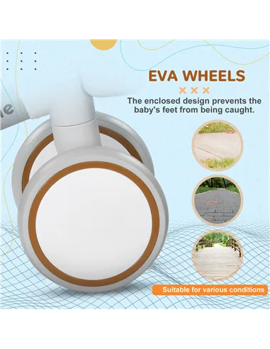 AIYAPLAY Kids Balance Bike for 1-3 Years Old with Adjustable Seat, Silent Wheels, White