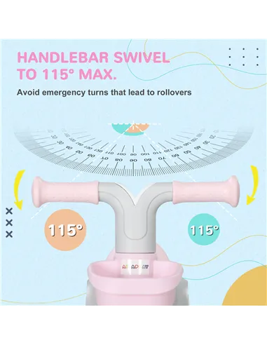 AIYAPLAY Kids Balance Bike for 1-3 Years Old with Adjustable Seat, Silent Wheels, Pink