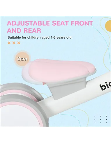 AIYAPLAY Kids Balance Bike for 1-3 Years Old with Adjustable Seat, Silent Wheels, Pink