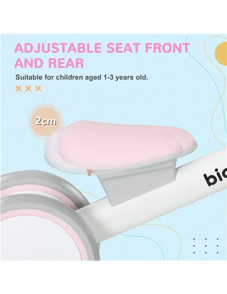 AIYAPLAY Kids Balance Bike for 1-3 Years Old with Adjustable Seat, Silent Wheels, Pink