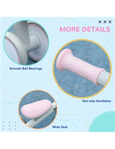 AIYAPLAY Kids Balance Bike for 1-3 Years Old with Adjustable Seat, Silent Wheels, Pink