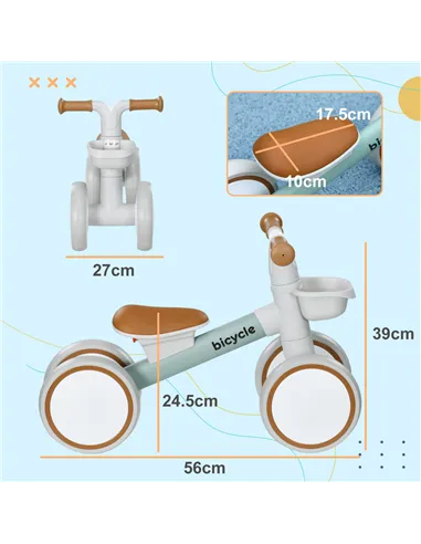 AIYAPLAY Kids Balance Bike for 1-3 Years Old with Adjustable Seat, Silent Wheels, Green