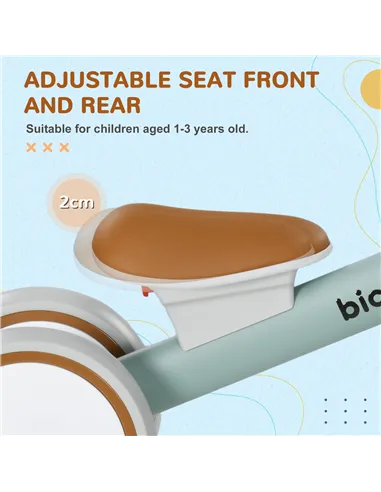 AIYAPLAY Kids Balance Bike for 1-3 Years Old with Adjustable Seat, Silent Wheels, Green