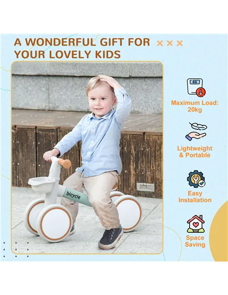 AIYAPLAY Kids Balance Bike for 1-3 Years Old with Adjustable Seat, Silent Wheels, Green