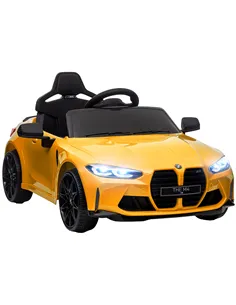 AIYAPLAY 12V BMW M4 Licensed Kids Car with Easy Transport, Remote Control, Suspension, Music, Horn, LED Lights, Yellow