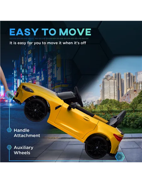 AIYAPLAY 12V BMW M4 Licensed Kids Car with Easy Transport, Remote Control, Suspension, Music, Horn, LED Lights, Yellow