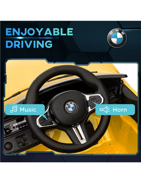 AIYAPLAY 12V BMW M4 Licensed Kids Car with Easy Transport, Remote Control, Suspension, Music, Horn, LED Lights, Yellow