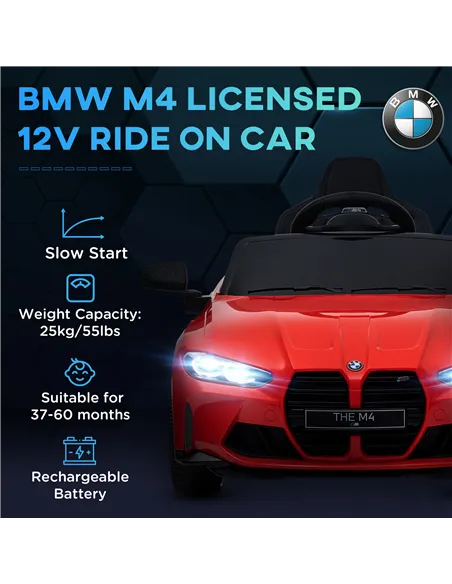 AIYAPLAY 12V BMW Licensed Kids Car, with Easy Transport, Remote Control, Suspension, Music, Horn, LED Lights, Red