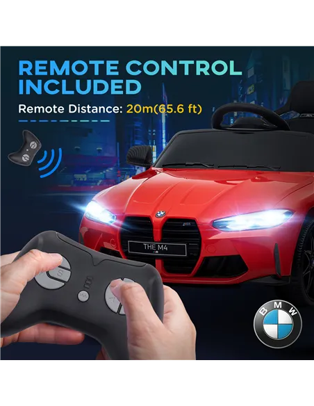 AIYAPLAY 12V BMW Licensed Kids Car, with Easy Transport, Remote Control, Suspension, Music, Horn, LED Lights, Red