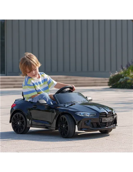 AIYAPLAY 12V BMW Licensed Kids Car, with Easy Transport, Remote Control, Suspension, Music, Horn, LED Lights, Black