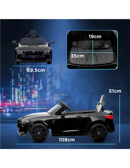 AIYAPLAY 12V BMW Licensed Kids Car, with Easy Transport, Remote Control, Suspension, Music, Horn, LED Lights, Black