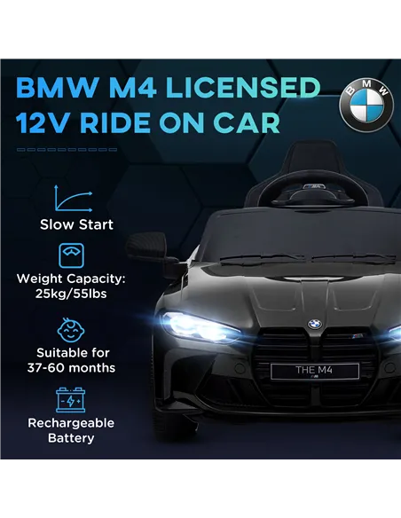 AIYAPLAY 12V BMW Licensed Kids Car, with Easy Transport, Remote Control, Suspension, Music, Horn, LED Lights, Black