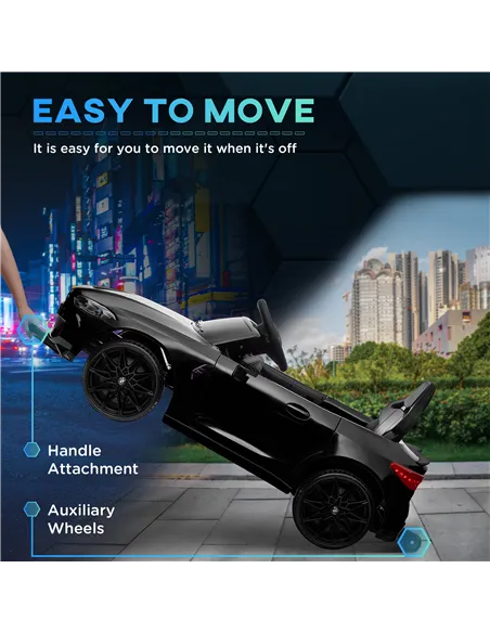 AIYAPLAY 12V BMW Licensed Kids Car, with Easy Transport, Remote Control, Suspension, Music, Horn, LED Lights, Black
