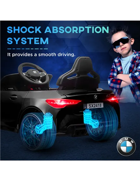 AIYAPLAY 12V BMW Licensed Kids Car, with Easy Transport, Remote Control, Suspension, Music, Horn, LED Lights, Black