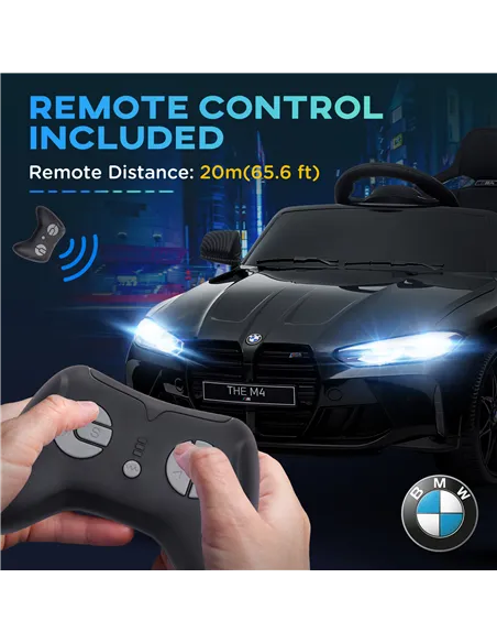 AIYAPLAY 12V BMW Licensed Kids Car, with Easy Transport, Remote Control, Suspension, Music, Horn, LED Lights, Black