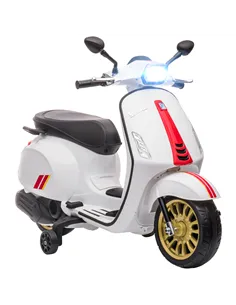 AIYAPLAY 12V Vespa Licensed Kids Electric Motorbike w/ Music, Headlights, FM Radio, for 3-6 Years - White