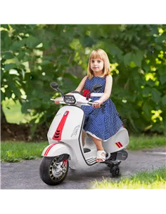 AIYAPLAY 12V Vespa Licensed Kids Electric Motorbike w/ Music, Headlights, FM Radio, for 3-6 Years - White 2