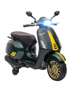 AIYAPLAY 12V Vespa Licensed Kids Electric Motorbike w/ Music, Headlights, FM Radio, for 3-6 Years - Green