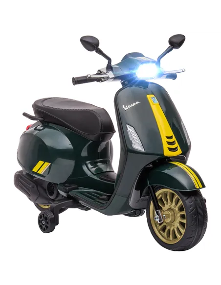 AIYAPLAY 12V Vespa Licensed Kids Electric Motorbike w/ Music, Headlights, FM Radio, for 3-6 Years - Green