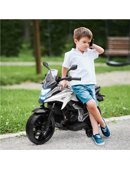 AIYAPLAY 12V Honda Licensed Kids Electric Motorbike w/ Music, Headlights, Early Education Function, for Ages 3-6 Years, White