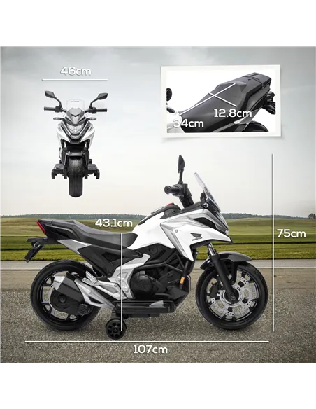 AIYAPLAY 12V Honda Licensed Kids Electric Motorbike w/ Music, Headlights, Early Education Function, for Ages 3-6 Years, White