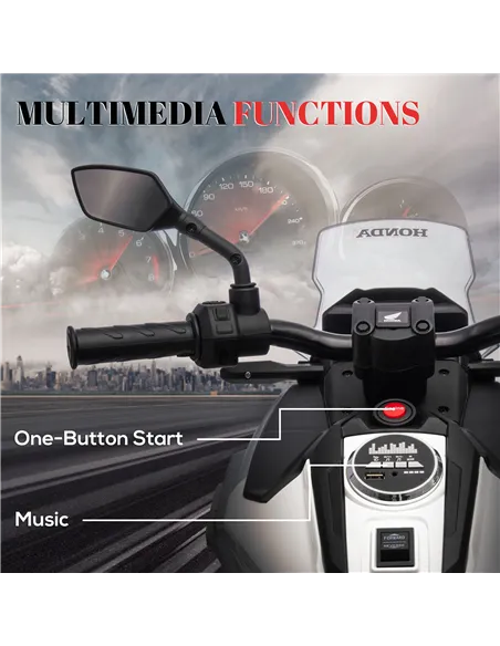 AIYAPLAY 12V Honda Licensed Kids Electric Motorbike w/ Music, Headlights, Early Education Function, for Ages 3-6 Years, White