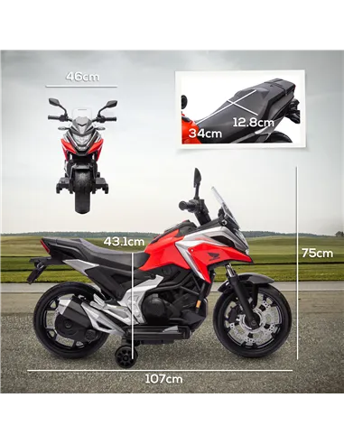 AIYAPLAY 12V Honda Licensed Kids Electric Motorbike w/ Music, Safety lights, Early Education Function, for Ages 3-6 Years, Red