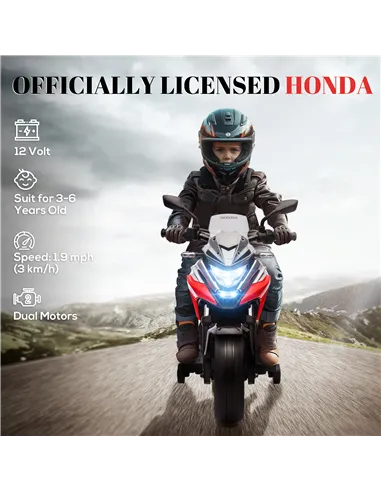 AIYAPLAY 12V Honda Licensed Kids Electric Motorbike w/ Music, Safety lights, Early Education Function, for Ages 3-6 Years, Red