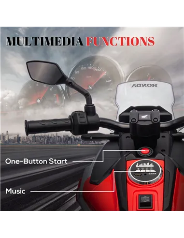 AIYAPLAY 12V Honda Licensed Kids Electric Motorbike w/ Music, Safety lights, Early Education Function, for Ages 3-6 Years, Red